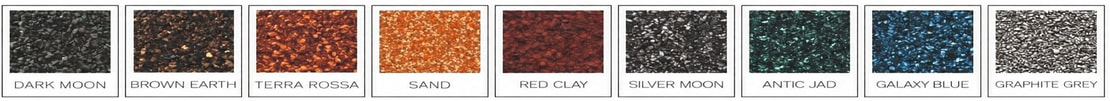 Colores de piedra: Dark Moon, Brown Earth, Terra Rossa, Sand, Red Clay, Silver Moon, Antic Jad, Galaxy Blue, Graphite Grey